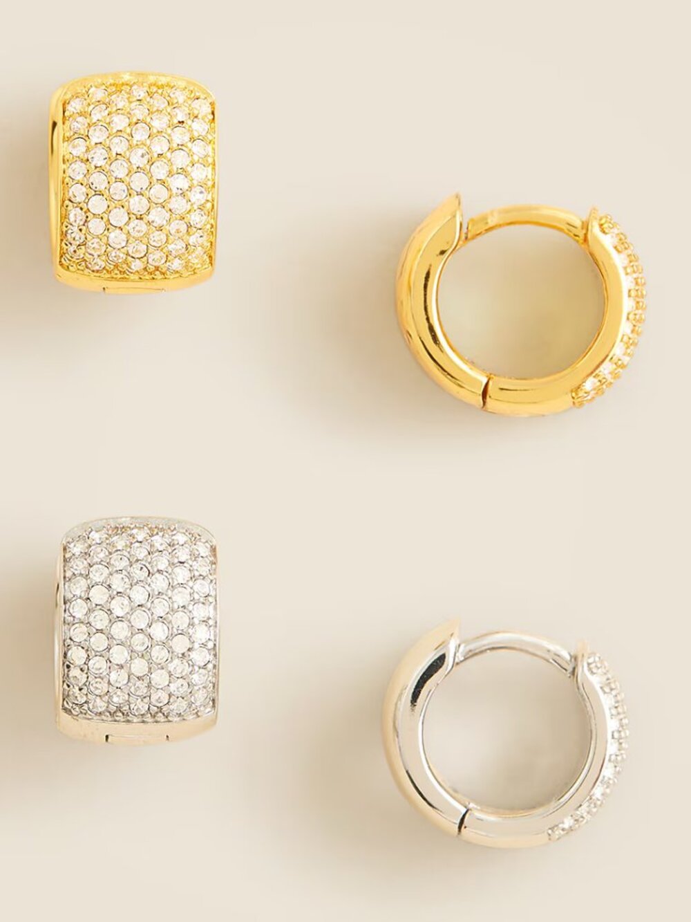 J. Crew Mixed-Metal Pavé Crystal Hoops Set-of-Two/NWT